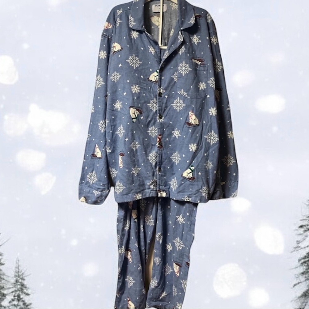 Old Navy ~ Women’s ~ 2 Piece Pajama Set ~ XL~Flannel ~Snowflakes & Polar Bears - Picture 7 of 16